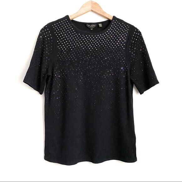 𝅺ted Baker Embellished Short Sleeve Top Black 2 - Picture 1 of 7